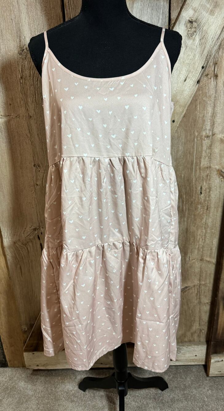 NWT Bailey’s Blossoms Women's Sz M Jessica Layered Sun Dress Tan Hearts Pockets